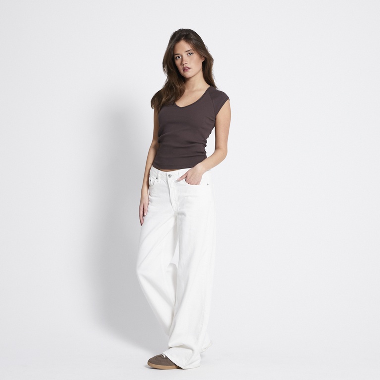 Ribbed v-neck top "Abigail" Brown